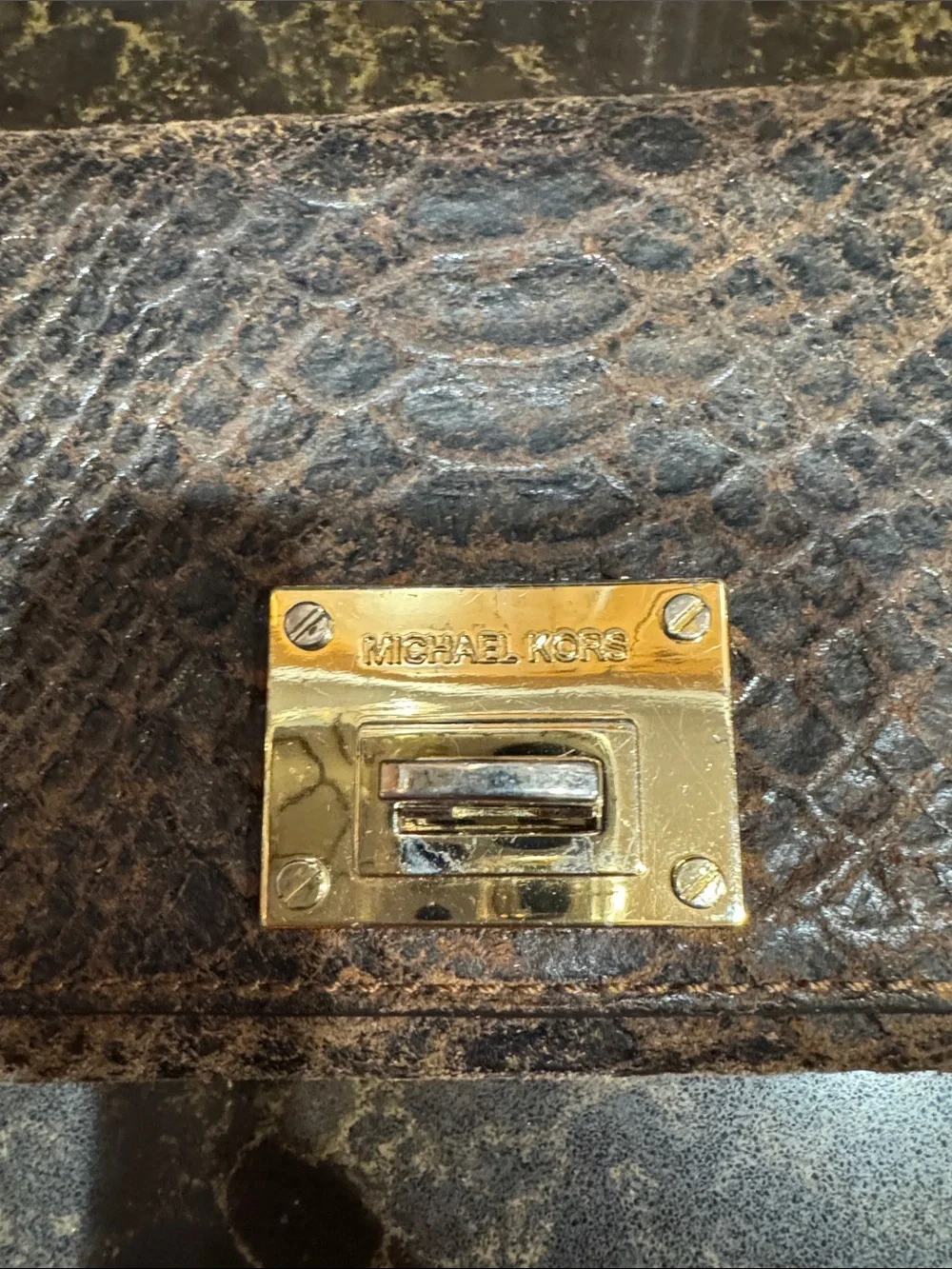 Michael Kors Continental Clutch brown python embossed Wallet with Gold Hardware